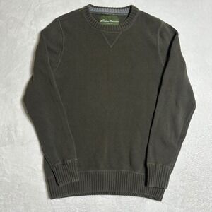 Eddie Bauer Seattle USA Olive Green Knit Crewneck Sweater Men's Small V-Stitch